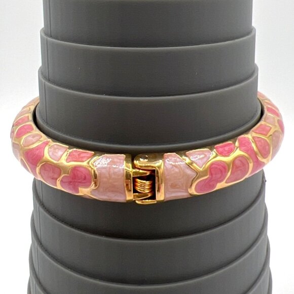 Joan Rivers Hinged Bangle Bracelet Lavender Pink Enamel Mosaic Size 7.5 Inches - Picture 3 of 5